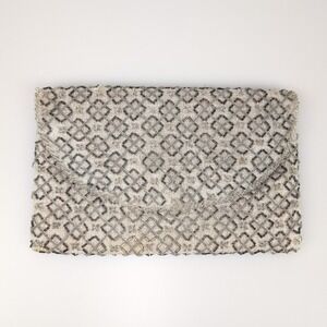Vtg Walborg Beaded Clutch Evening Bag Party Purse Silver Gray Formal Elegant‎